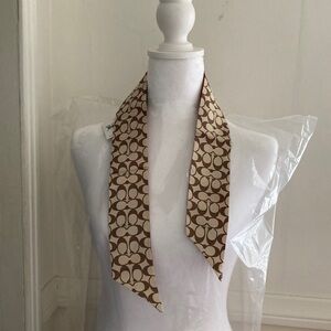 NWT 100% Silk Coach brown and orange Pony Tie Neck Scart
